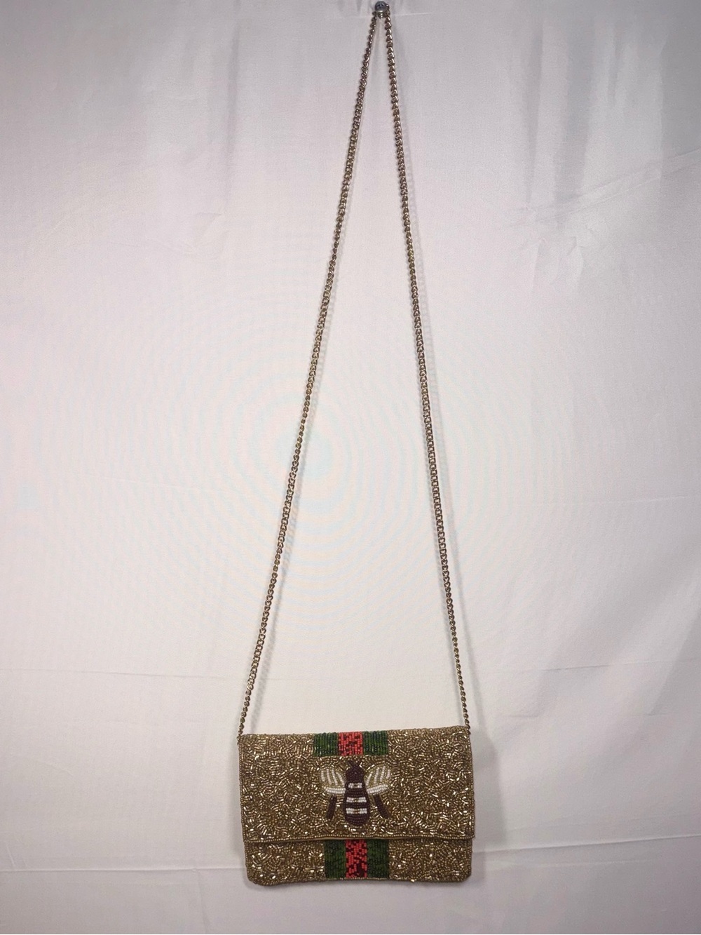 Boutique Women Beaded Gold/Red/Green Bee Design Cross Body Purse NWOT - Picture 2 of 15